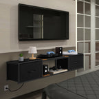 Floating TV Stand with Power Outlets - Wall Mount Entertainment Center for 50" TVs, Black