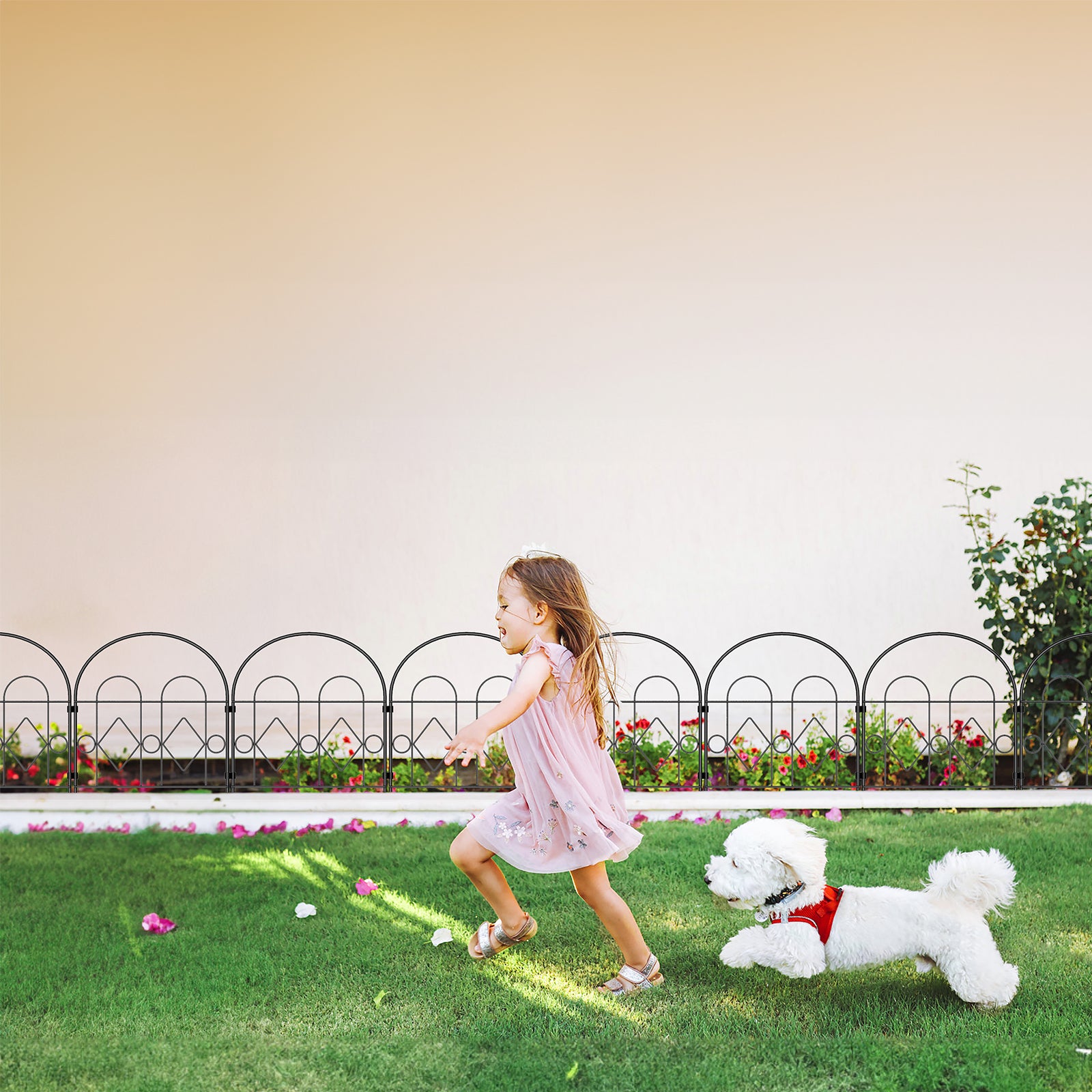 35-Panel Garden Fence Border - Arch & Diamond Design No-Dig Animal Barrier - Decorative Metal Fencing for Patio & Lawn