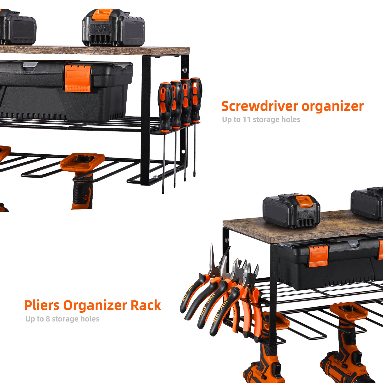 Heavy Duty Metal Wall Mount Power Tool Organizer and Garage Storage Rack for Drills and Equipment