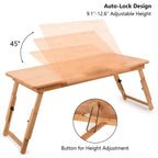 Large Ambidextrous Bamboo Bed Tray for Laptops, Tilting Surface Breakfast Table with Storage Drawer