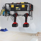 Garage Workshop Wall Tool Organizer, Rustproof Metal Drill Storage Rack, Multi-Purpose Hand & Power Tool Hanging Shelf