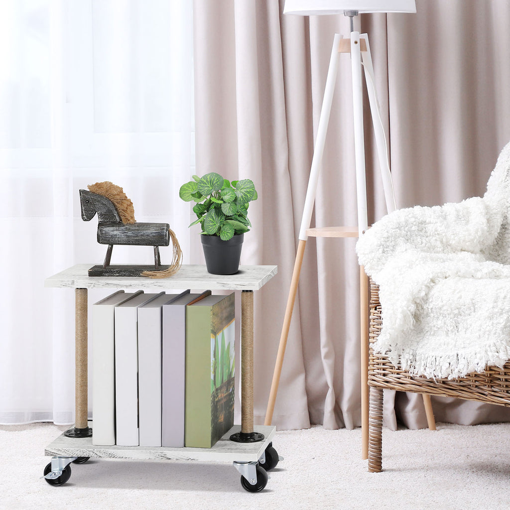 Rolling Narrow End Table for Livingroom Sofa Side Table with Wheel Wood Small Nightstand Table for Bedroom Living Room Sofa Office