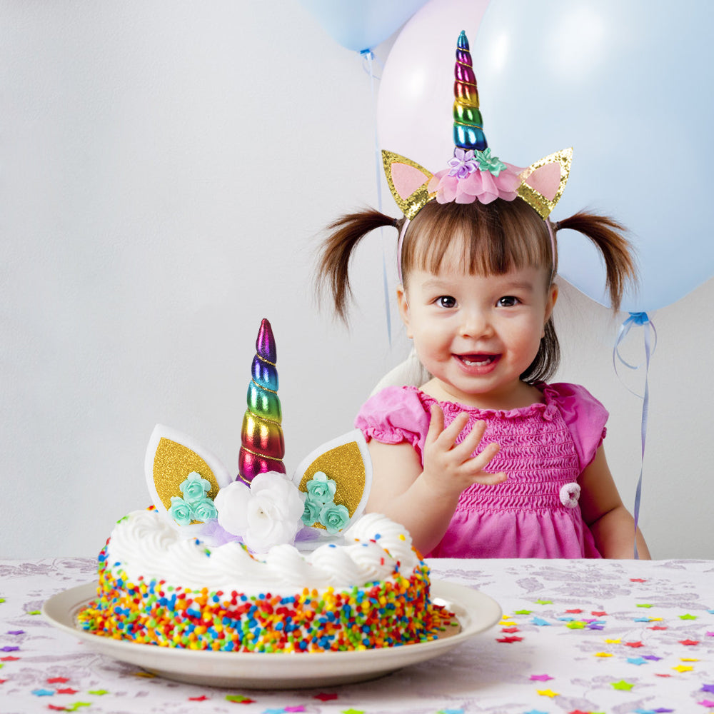 Vibrant Unicorn Horn Topper with Floral Details and Eyelashes for Birthdays, Weddings, and Themed Parties