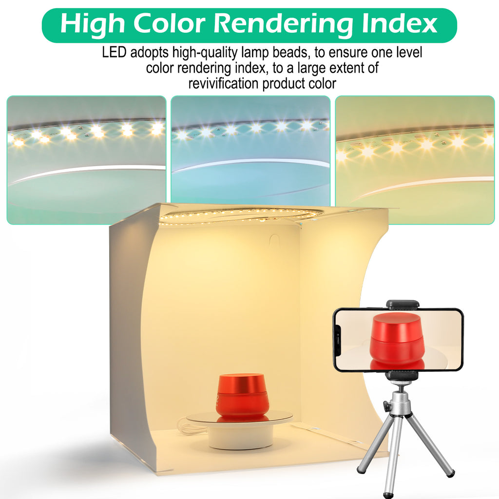 12" Pro Photography Lightbox Kit with Motorized Turntable, Phone Holder & Mirrored PVC for 3D Models