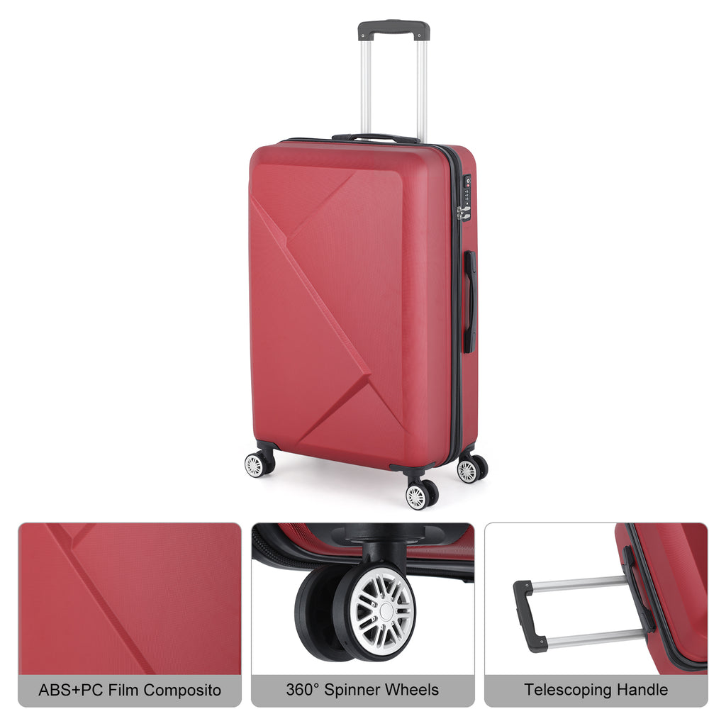 3 Piece Luggage Set, ABS Hardside Spinner Suitcases with TSA Lock, 20 /24/28 Inch Lightweight Travel Trolley Bags, Red