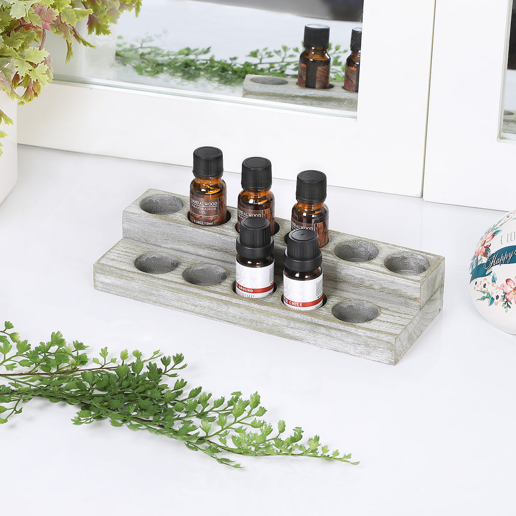 2-Pack Rustic Olive Green Wood Storage Racks for Essential Oils and Nail Polish, Fits 10ml, 15ml, and 20ml Bottles