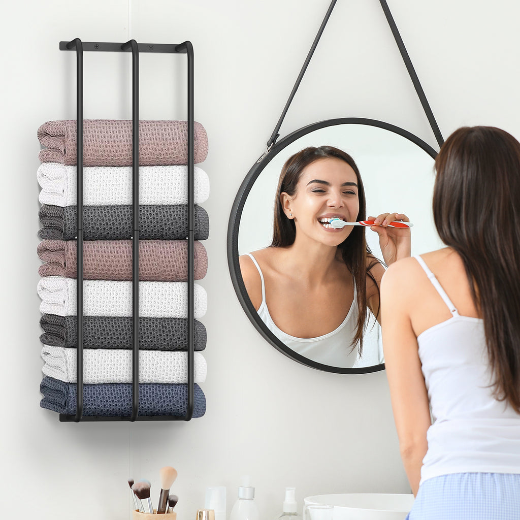 Vertical Towel Rack | Wall-Mounted Metal Organizer for Rolled Bath Towels & Linens