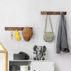 Rustic Dark Wood Peg Coat Hooks Set of 2, 6-Peg Wall Mount Hanging Rack, Farmhouse Wall Coat Hanger for Entryway Mudroom Towels Umbrellas Scarves