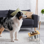 Bamboo Elevated Pet Feeder with Stainless Steel Bowls for Medium and Large Dogs, Non-Slip Natural Wood Finish Raised Stand