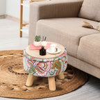 Round Storage Ottoman w/ Reversible Tray Lid - Upholstered Footrest Pouf for Living Room/Dorm, Red