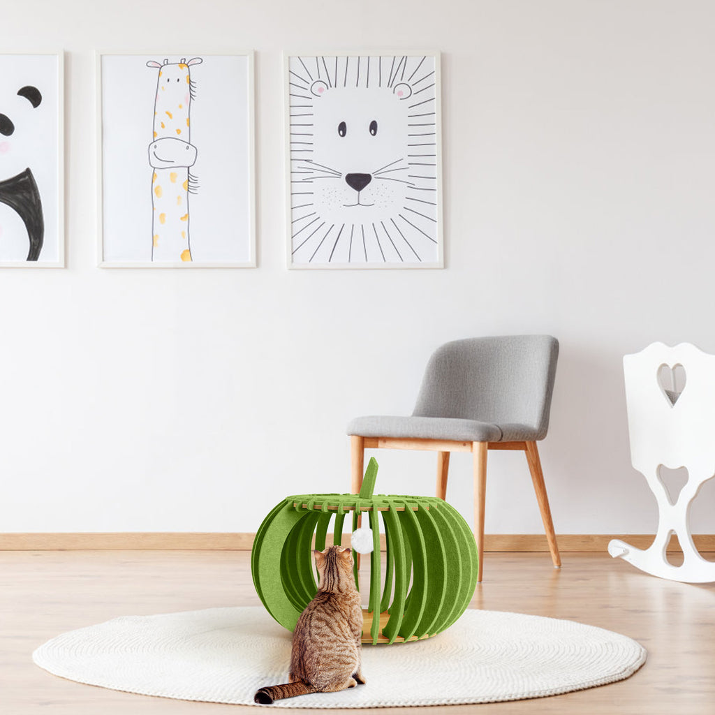 Modern Pumpkin-Shaped Felt Cat Bed - Cozy Indoor Pet Cave with Removable Soft Cushion - Stylish Enclosed Hideaway for Small Cats & Kittens
