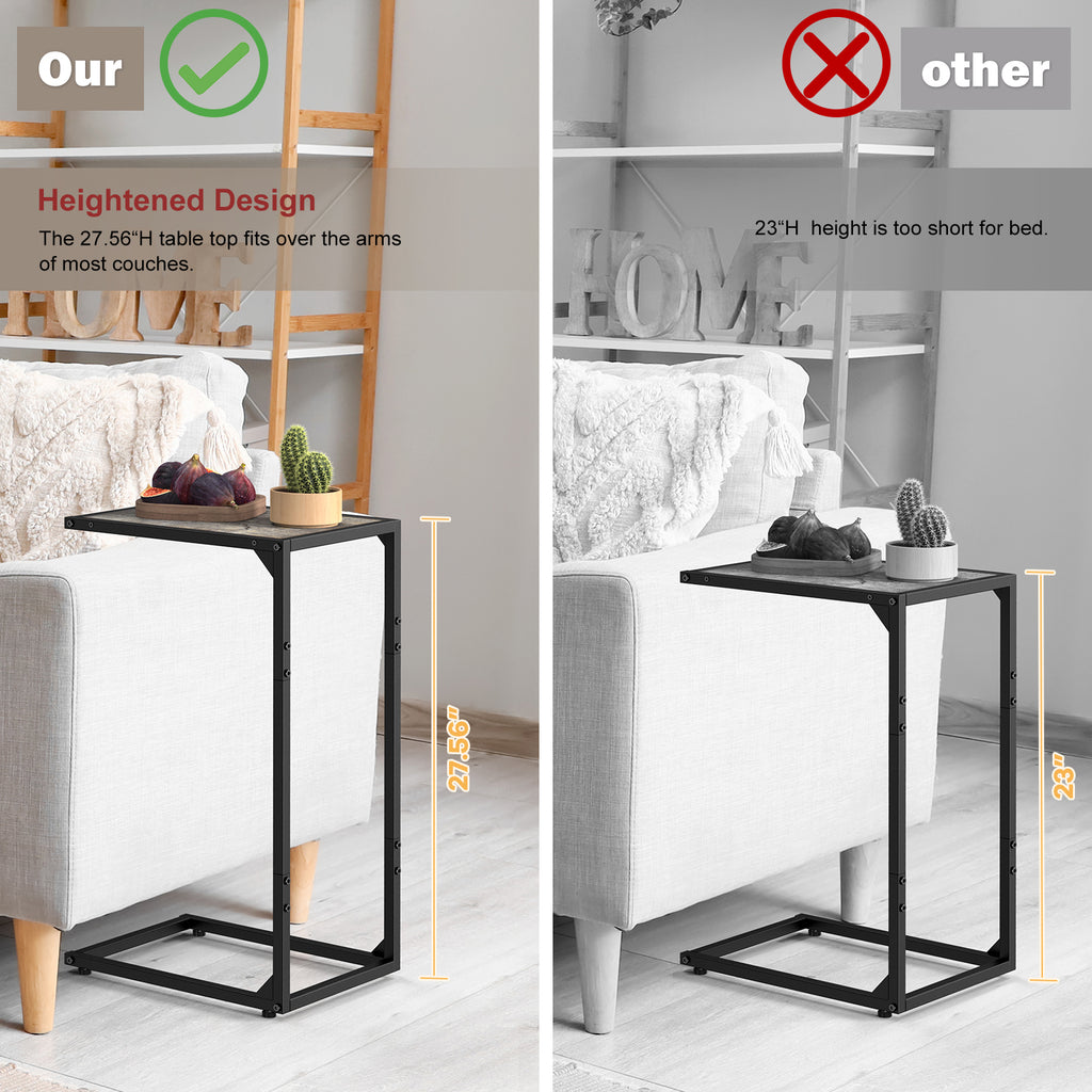C-Shaped End Table, Snack Side Table Slide Under Sofa for Couch & Bed, Space Saving Sofa Table, Modern Gray,