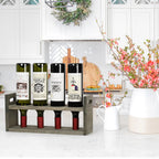 Countertop 4-Bottle Wood Wine Holder, Pre-Assembled Bottle Display Stand for Kitchen Cabinets and Home Bars