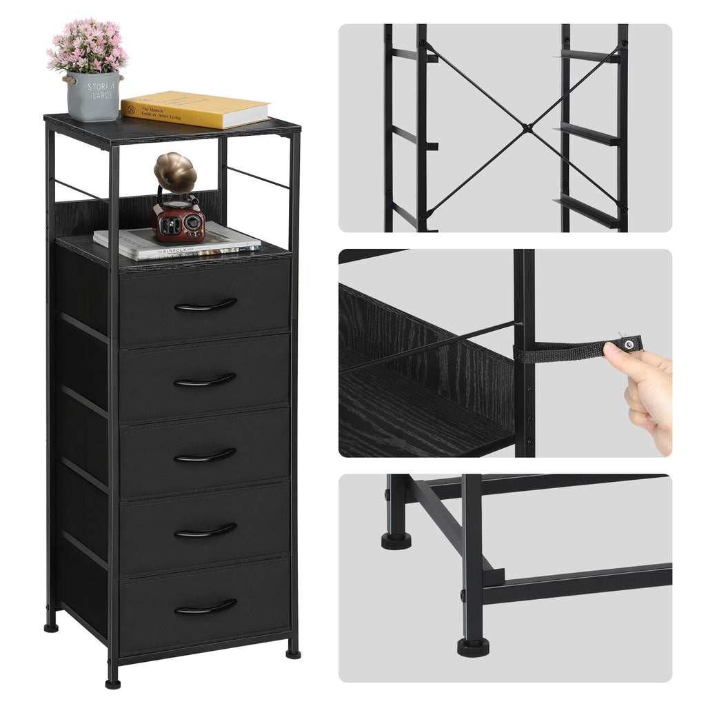 Black Fabric Dresser with 5 Drawers - Sturdy Steel Frame & Wood Top, Multi-Use Organizer