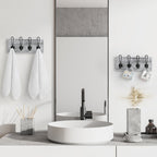 Set of 2 Rustic Wood Wall Hooks for Keys and Coats - Gray White Decorative Hanger with 4 Prongs for Entryway, Bathroom, or Bedroom Organizer