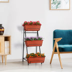 3-Tier Vertical Planter Stand with Drainage, Brick Red Elevated Garden Bed for Growing Herbs, Vegetables, and Flowers Outdoors