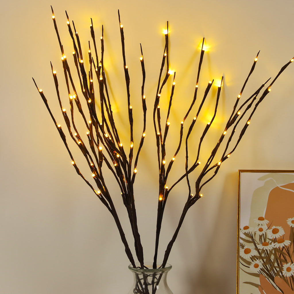 Set of 5 LED Willow Branch Lights - Battery Operated Realistic Twig Fairy Lighting for Interior Home Decor and Ambient Illumination