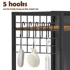 3-Tier Bathroom Floor Storage Shelf - Freestanding Organizer with Side Pocket & Towel Hooks, Brown,