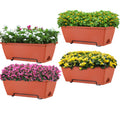 16.9 Inch Deck Railing Planter Boxes for Plants, Rectangular Hanging Window Boxes Planters with Metal Flower Pots Brackets - 4 Pack Railing Planter Box for Balcony Fences Garden