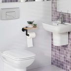 Industrial Cast Iron Pipe Tissue Holder with Rustic Wood Shelf， Wall-Mounted Decorative Bathroom Rack.