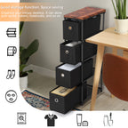 Slim 4-Drawer Fabric Storage Tower, Compact Black Vertical Dresser and Nightstand for Small Spaces, Versatile End Table for Bedroom, Living Room, or Office
