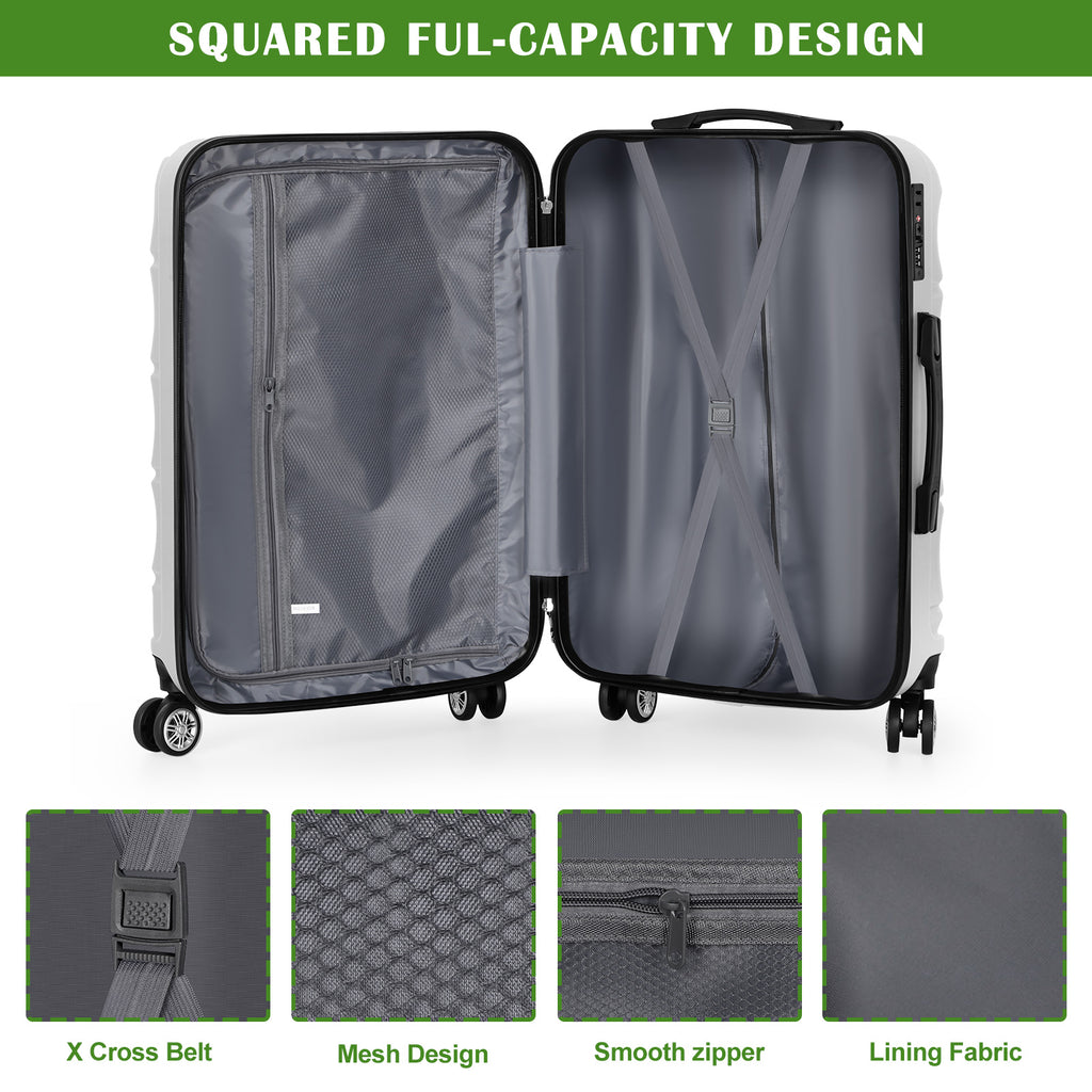 Luggage Sets 3 Piece Hardside Suitcases Sets with TSA Lock Double Spinner Wheels (20in/24in/28in, Black, Silver, Red