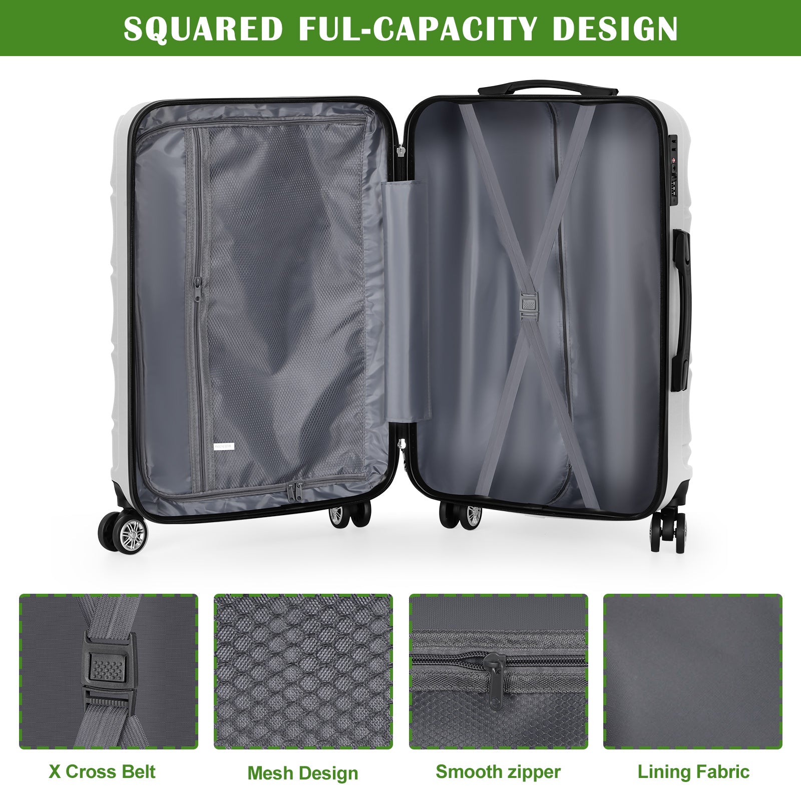 Luggage Sets 3 Piece Hardside Suitcases Sets with TSA Lock Double Spinner Wheels (20in/24in/28in, Black, Silver, Red