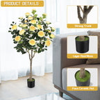 4ft Artificial Camellia Tree with Vibrant Yellow Flowers, Lifelike Potted Faux Plant for Indoor & Outdoor Home Decor, Porch & Office