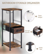 Farmhouse-Style Toilet Paper Floor Organizer with Pull-Out Drawer - Rustic Brown Utility Shelf for Small Spaces, Bathrooms, and Entryways