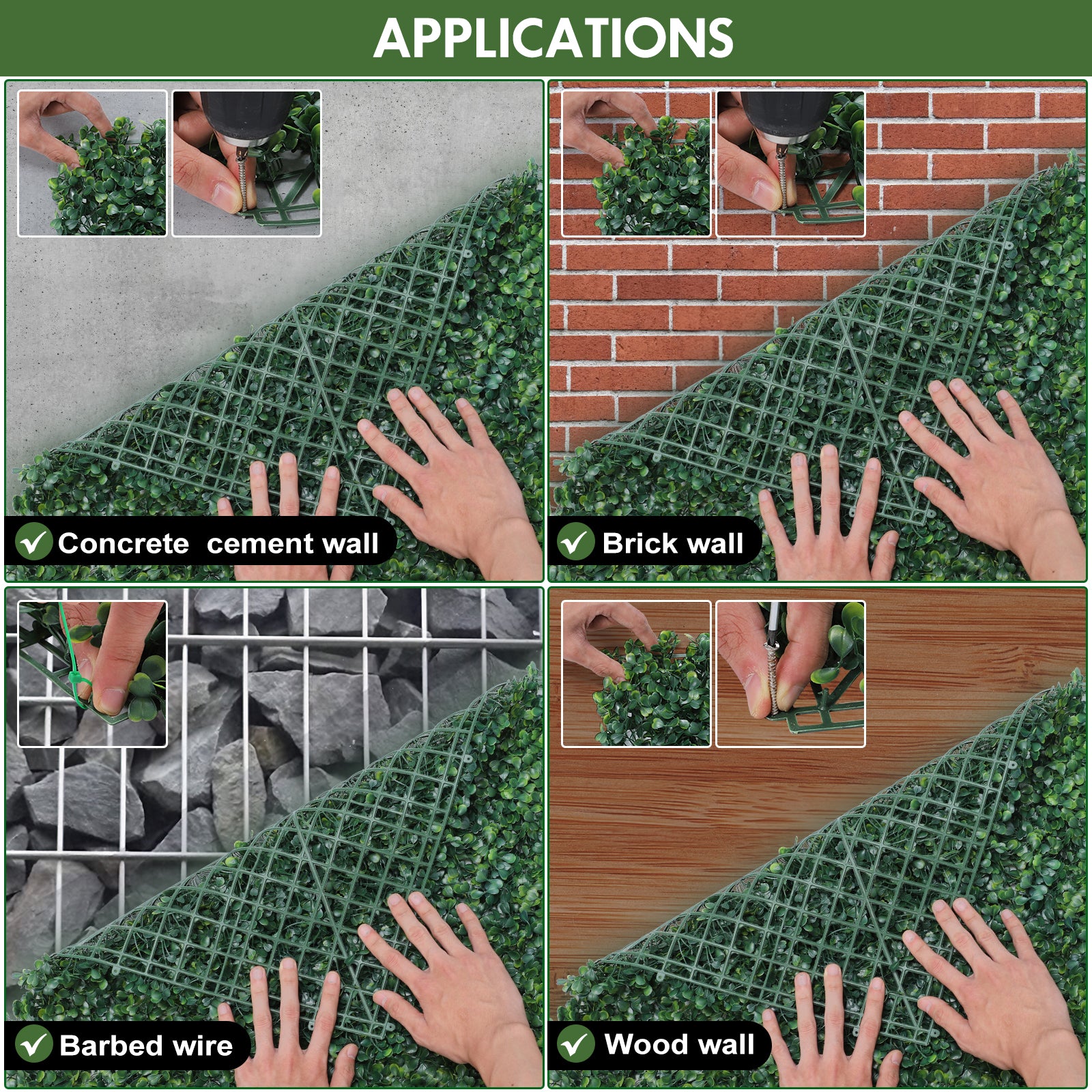 10-Pack 16inch x 12inch Artificial Grass Wall Panels - PE Boxwood Hedge Backdrop for Fence & Garden