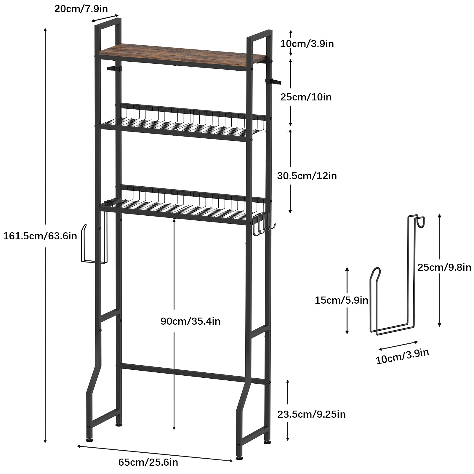 Iron & Oak 3-Tier Over-the-Toilet Organizer | Industrial Space-Saving Bathroom Station with Integrated Paper Holder