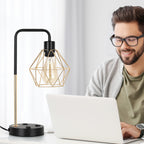 Industrial Table Lamp Vintage Desk Lamp with Dual USB Ports 1 AC Socket USB Table Lamp Bedside Nightstand Lamp with Metal Shade for Living Room Bedroom
