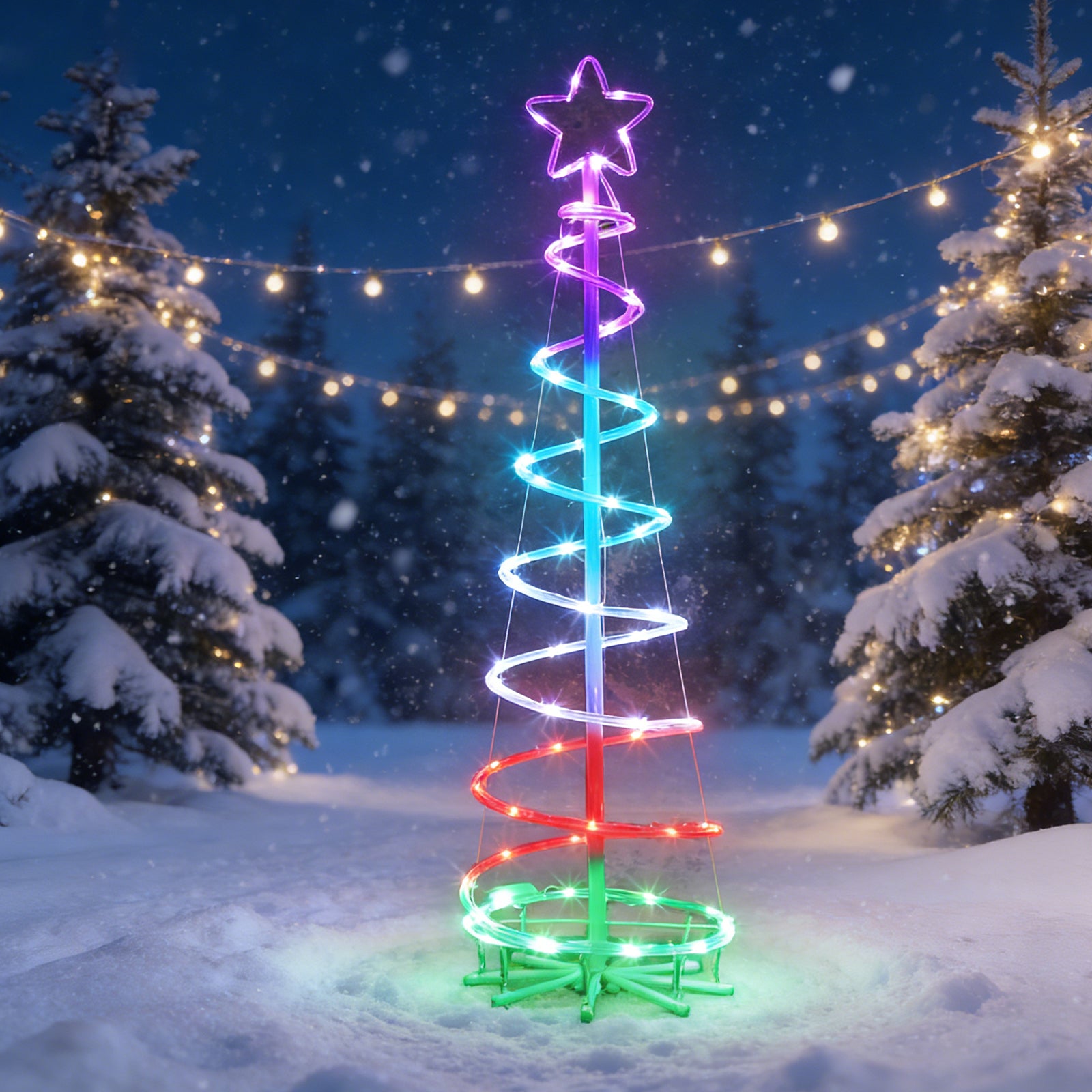 2-Pack Spiral Christmas Tree Lights with Star Topper - Collapsible LED Cone Trees for Indoor/Outdoor