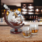 World Map Globe Liquor Decanter Gift Set, Large 1500ml Hand-Blown Glass Whiskey Carafe with Wooden Base, Complete Bar Accessories Kit for Men Father Husband Birthday Anniversary Gift