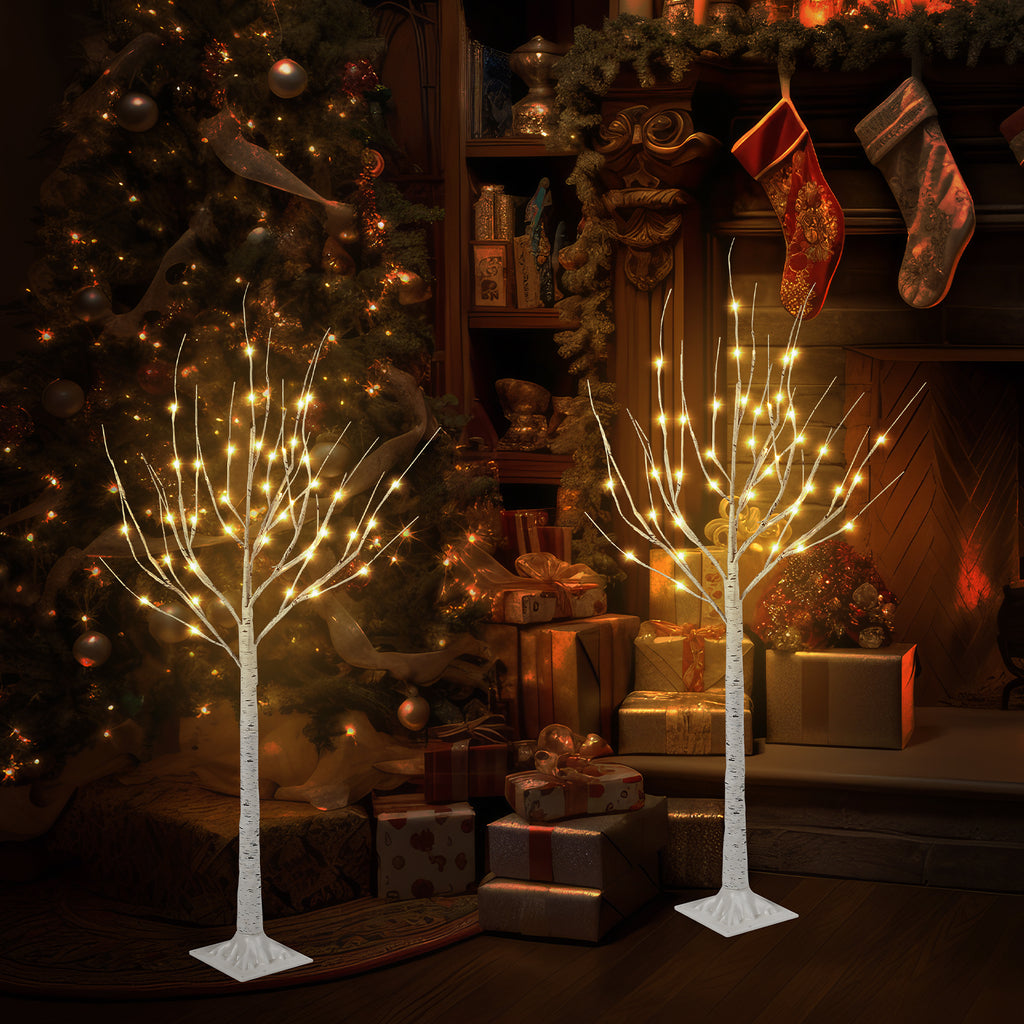 6/4FT Lighted White Birch Tree with Warm LED Fairy Lights, Pre Lit Birch Tree Indoor Outdoor Holiday Decor for Christmas Wedding Party