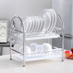 Premium 304 Stainless Steel 2-Tier Dish Rack, Rust-Proof Dish Drainer with Utensil Holder