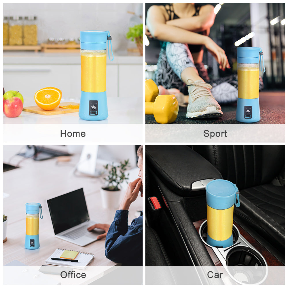 Portable Juicer, Small Juicer Charged Via USB, Blue Juicer, Used for Making Smoothies and Shakes, Juice Capacity 380 Milliliters, Six Blades, Electric USB Juicing Mixer