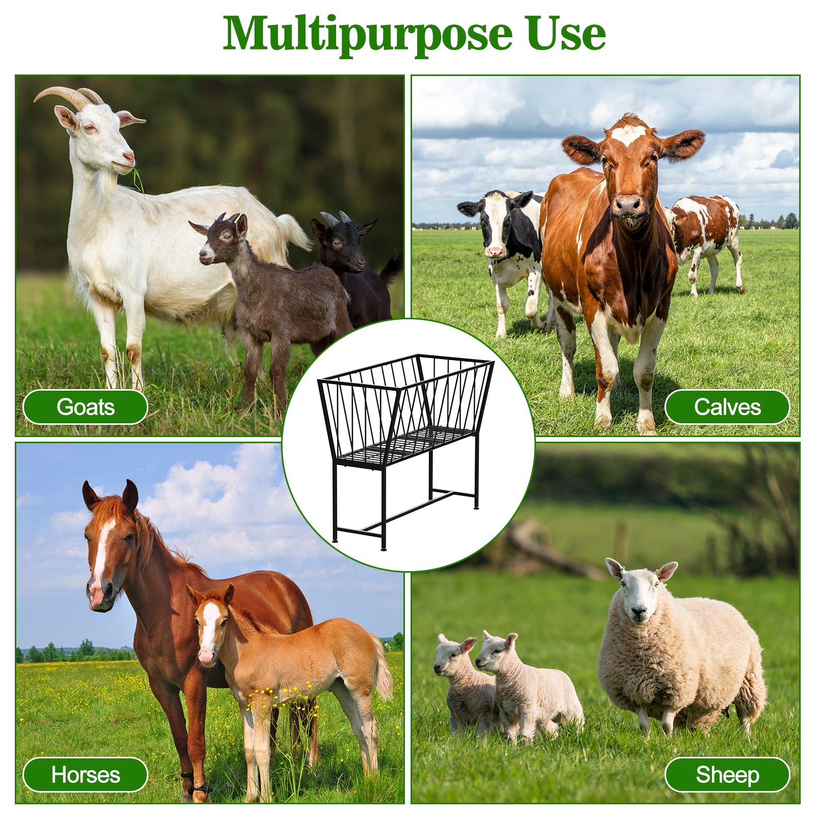 Heavy-Duty Metal Goats & Sheep Hay Feeder with Stand