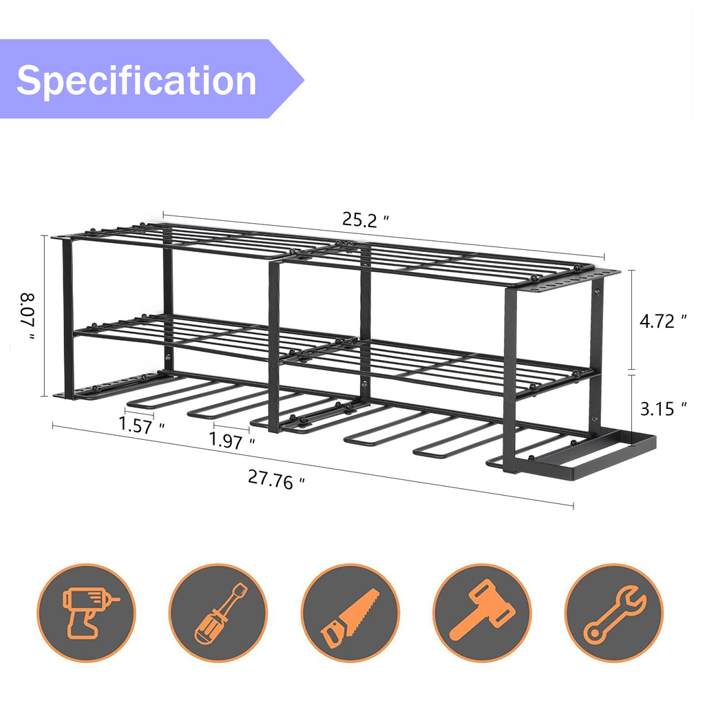 Power Tool Organiser with 6 Drill Holders, Garage Tool Organiser and Storage Rack, Wall Mounted Power Tool Rack, Heavy Duty Metal Tool Rack, Free Standing Tool Rack