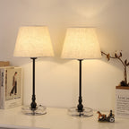 Modern Black Metal & Acrylic Table Lamps (Set of 2)， Sleek Nightstand Lights for Bedrooms.
