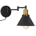 Dimmable Swing Arm Wall Sconces, Plug-in Wall Mounted Lamps - Black & Brass Finish for Bedroom, Living Room, Dorm (Bulbs Not Included)