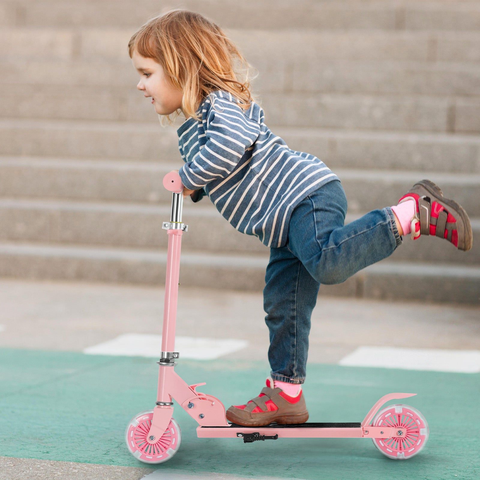 Portable 2 Wheel Kick Scooter Foldable, Lightweight Collapsible Design, Adjustable Handlebar, Durable Scooter With Sturdy Frame, Pink Scooter, Outdoor Smooth Riding, Christmas Birthday Gift-100 Lbs Capacity