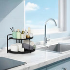 2-Tier Corner Bathroom Counter Organizer - Space-Saving L-Shaped Vanity Shelf for Makeup & Skincare