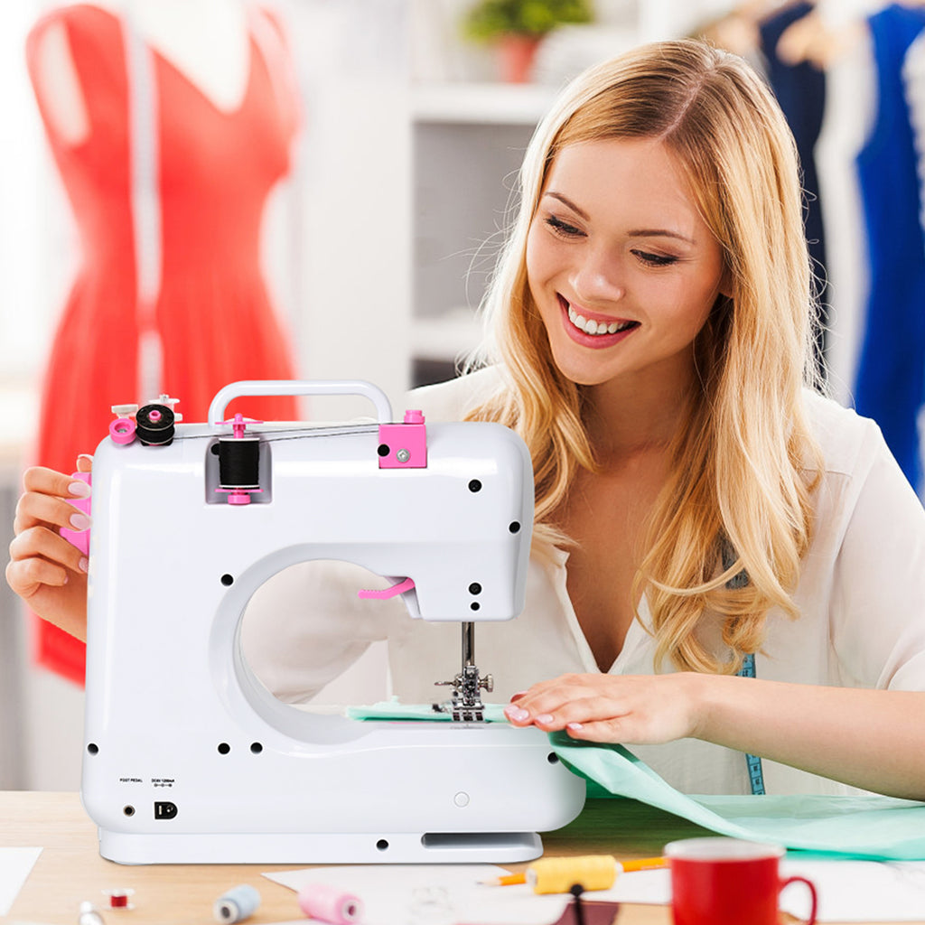 Portable Multi-Functional Sewing Machine - 12 Built-in Stitches & 2 Speeds - Electric Crafting Machine for Adults & Beginners, Pink