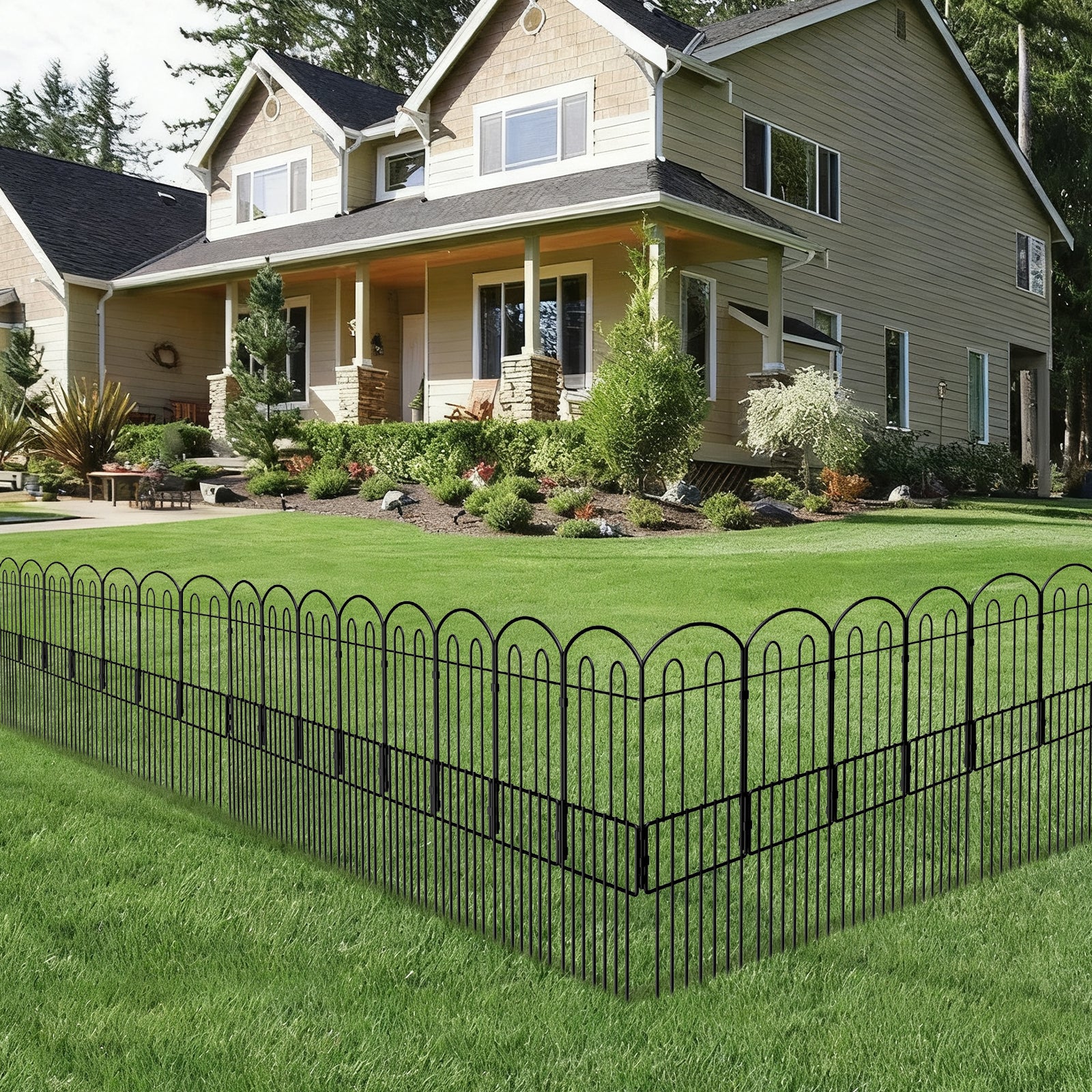 10-Pack Decorative Garden Fence Panels, Rustproof Metal Flower Bed Border, Interlocking Patio Fencing for Yard Landscape and Animal Barrier,