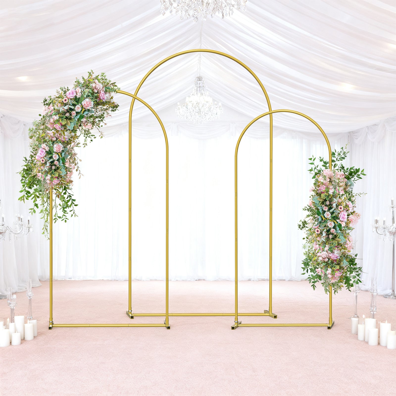 Set of 3 Metal Arch Backdrop Stands (7.3FT, 6.6FT, 6FT) - Wedding Arch Frame for Ceremony