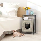 Cat Litter Box Enclosure & Hidden Furniture House, Decorative Wooden Pet House for Small Kittens, Oak Grey,