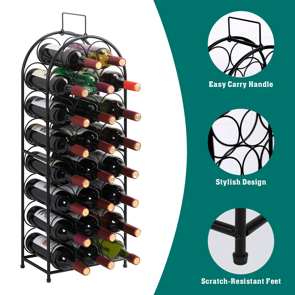 23-Bottle Freestanding Wine Rack - 7-Tier Metal Wine Holder & Display Stand, Black