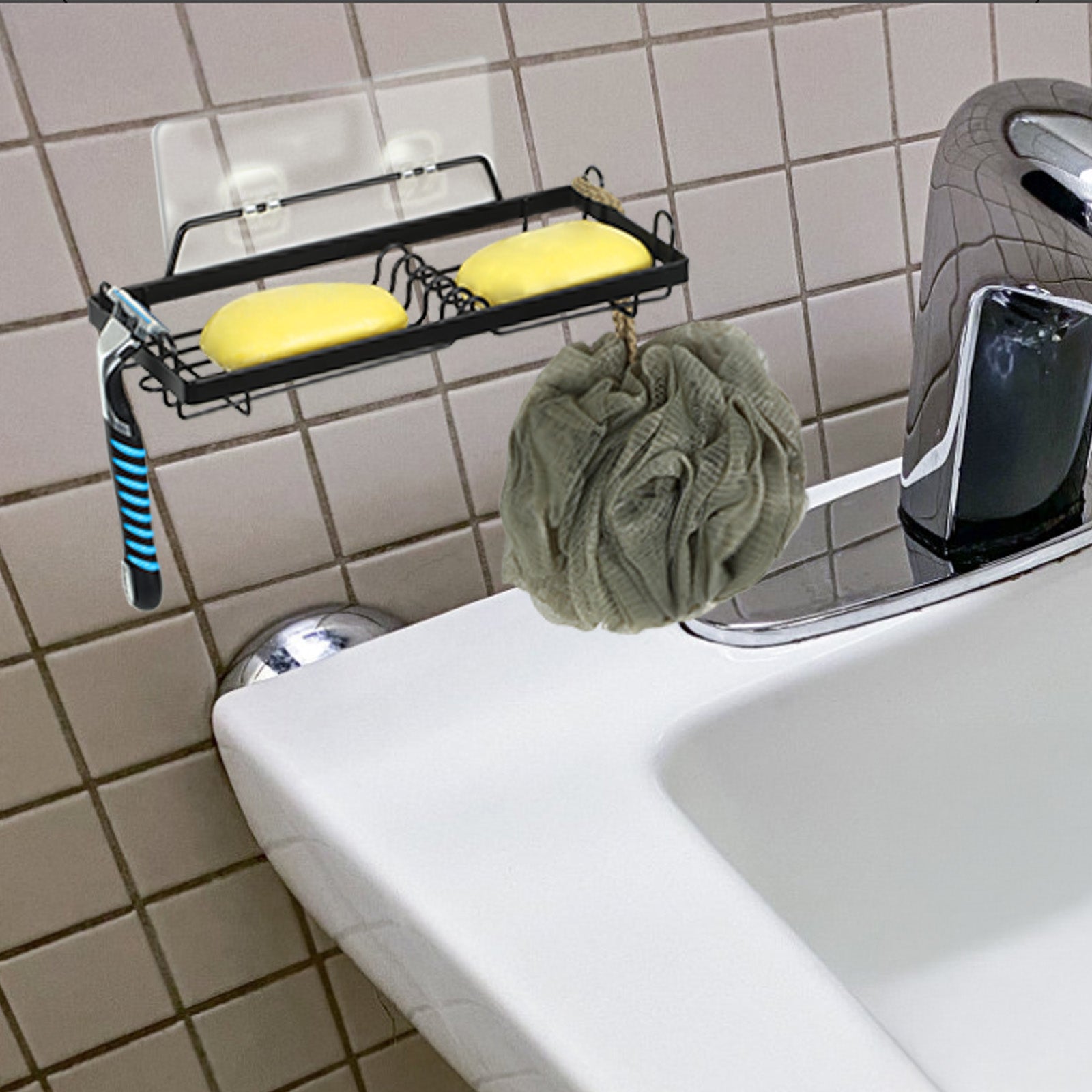 Wall Mounted Metal Soap Dish Holder, Heavy Duty 20LBS Capacity for 2 Soap Sponge, Black Bathroom Kitchen Soap Tray with Easy Installation Rustproof