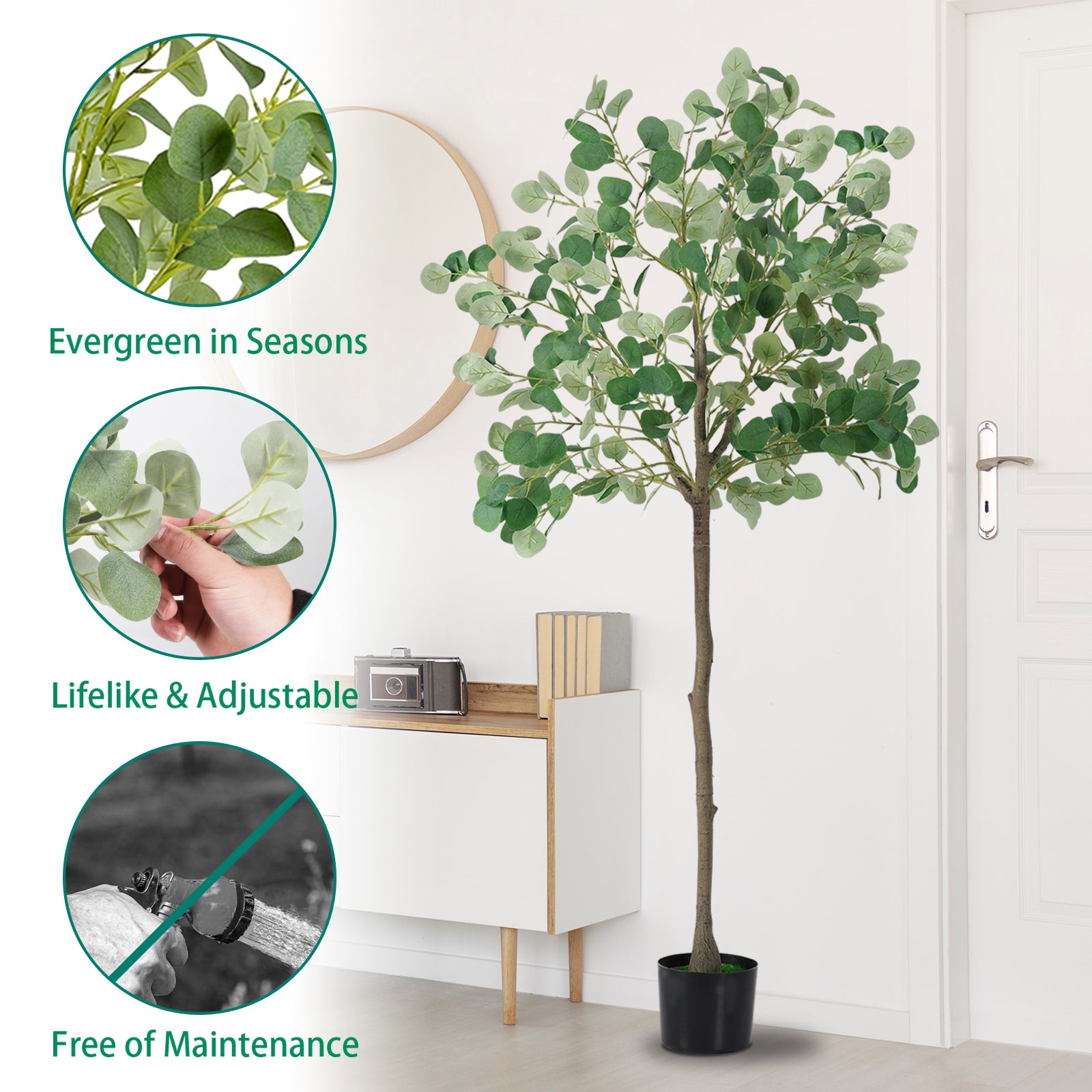 6FT Tall Artificial Eucalyptus Tree - Realistic Faux Silk Potted Plant for Indoor Decor